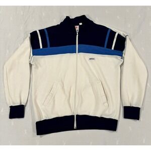 Vintage Wilson Track Jacket Mens Blue Cream Colorblock Full Zip Acrylic Knit